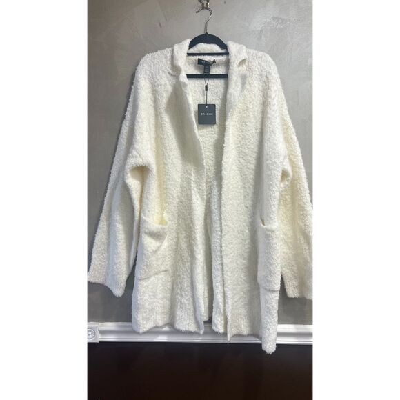 St. John White Light Weight Loop Knit Notch Collar Coat XL $1395 - Picture 1 of 8
